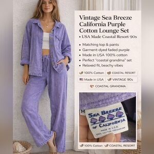 VTG 90s Sea Breeze California Purple Cotton Denim Set USA Made Coastal Resort